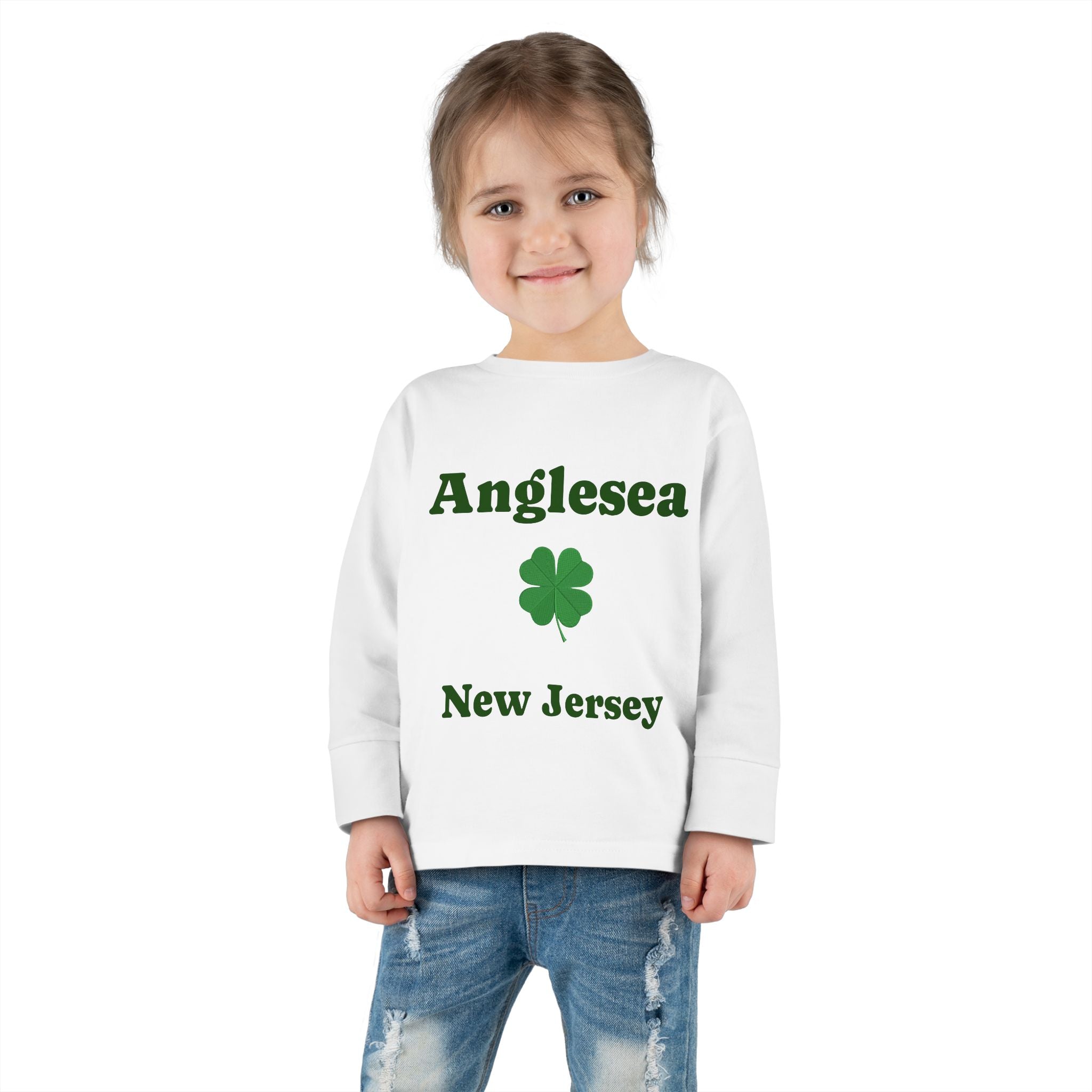 Anglesea New Jersey Toddler Long Sleeve Tee — American Flag Clover Beach Town Shirt